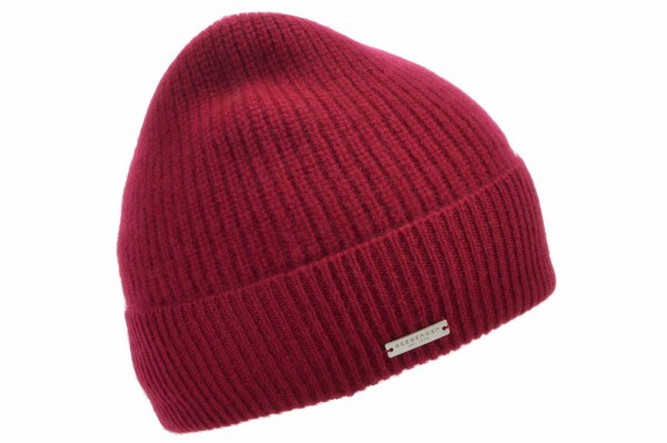 Seeberger Cashmere Beanie with Turn-up Rib Cassis